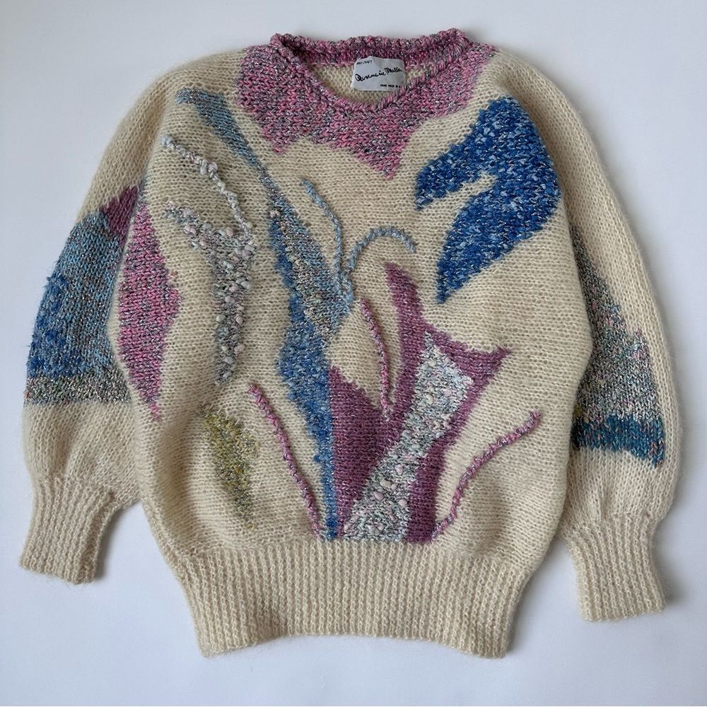 Handmade Mohair Wool Colorful Pastel 80’s Style Fuzzy Sweater Size Medium